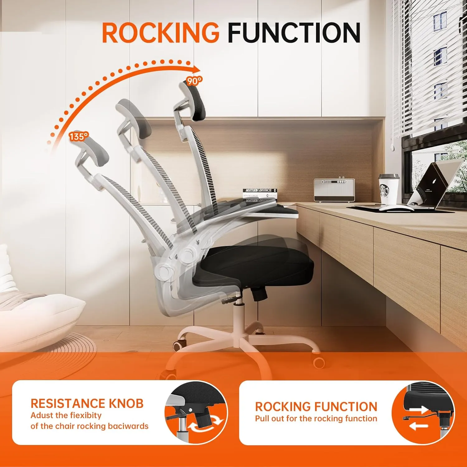 Office Chair Ergonomic Desk Chair, 330LBS Capacity, High Back Computer Chair for Long Hours Comfortable, Rolling Swivel Chair for Home Office, Flip-up Armrests，Grey Black