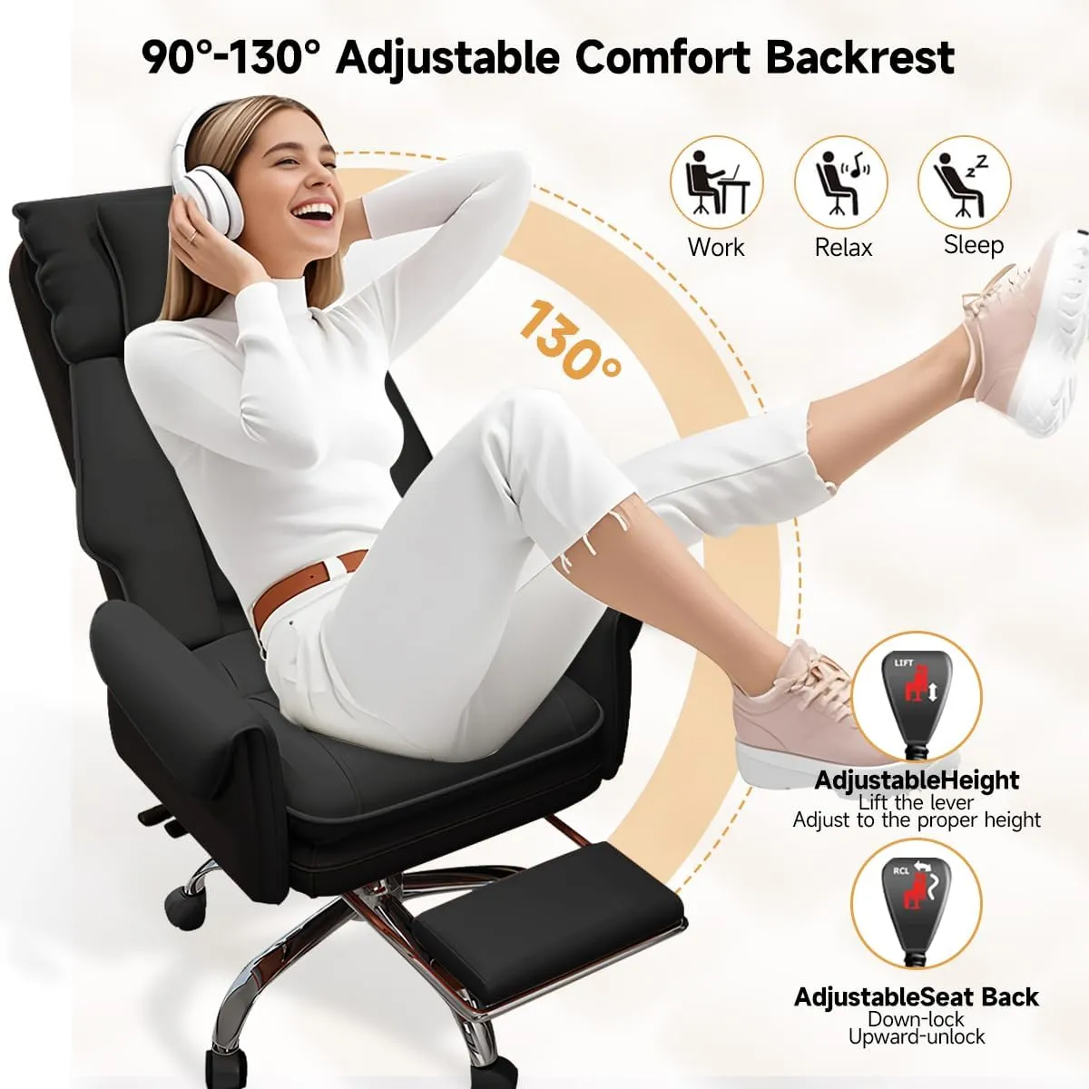 Office Chair with Retractable Footrest, Heavy-Duty Ergonomic Chair, Adjustable Height High Back Computer Gaming Chairs