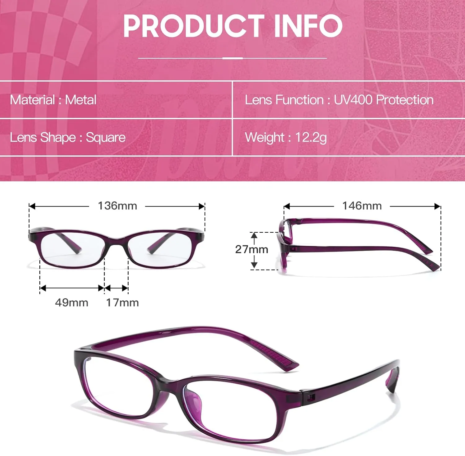 Office-Siren Blue Light Glasses for Women, Rectangle Frame, Y2K Small Eyewear, Anti Eyestrain Computer Glasses