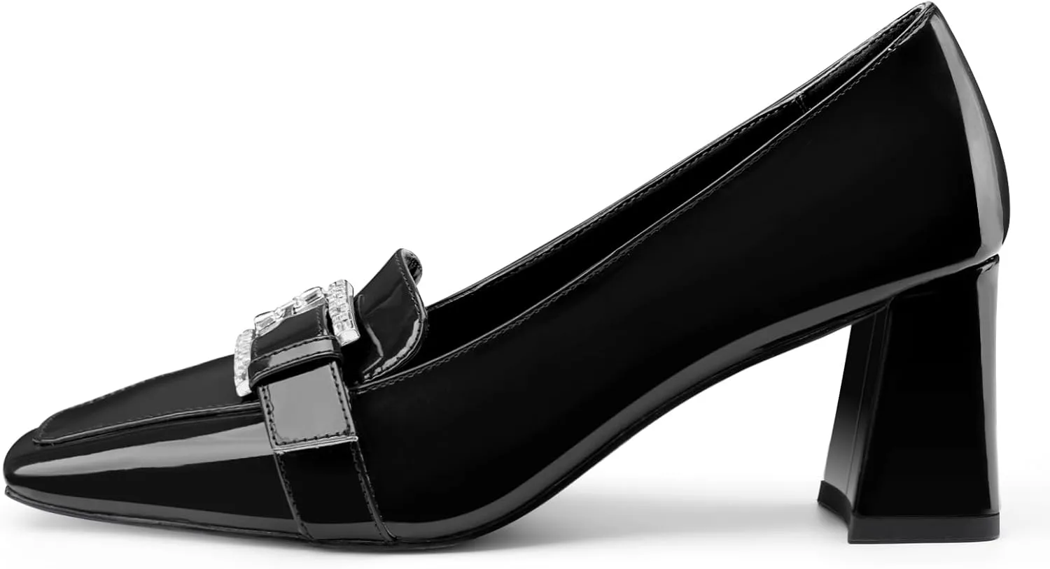 Oh Mispares Mid Heel Pumps Square Closed Toe Block Heels Rhinestone Crystal Buckle Slip on Comfortable Dress Chunky Heeled Shoes for Women