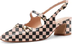 Oh Mispares Slingbacks Block Heels for Women Square Toe Low Heels Adjustable Buckle Strap Slip on Fashion Slingback Spring Summer Dress Pumps