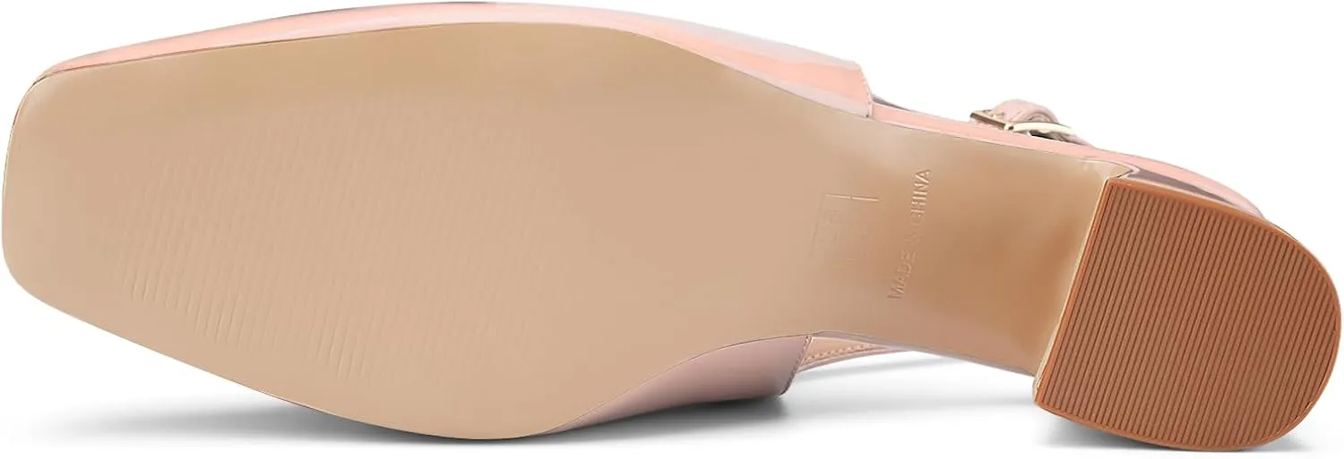 Oh Mispares Slingbacks Block Heels for Women Square Toe Low Heels Adjustable Buckle Strap Slip on Fashion Slingback Spring Summer Dress Pumps