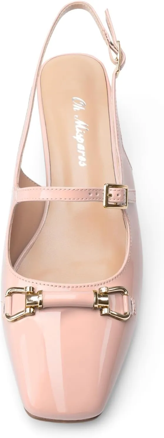 Oh Mispares Slingbacks Block Heels for Women Square Toe Low Heels Adjustable Buckle Strap Slip on Fashion Slingback Spring Summer Dress Pumps