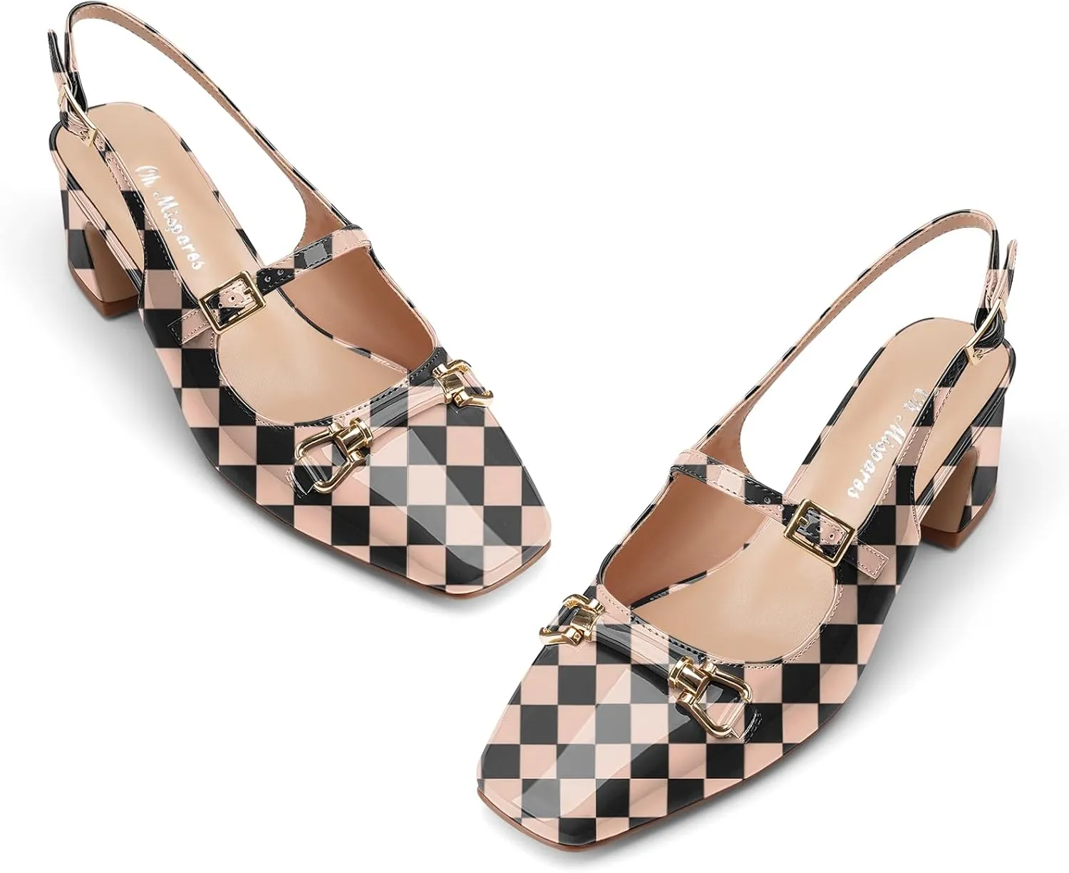 Oh Mispares Slingbacks Block Heels for Women Square Toe Low Heels Adjustable Buckle Strap Slip on Fashion Slingback Spring Summer Dress Pumps