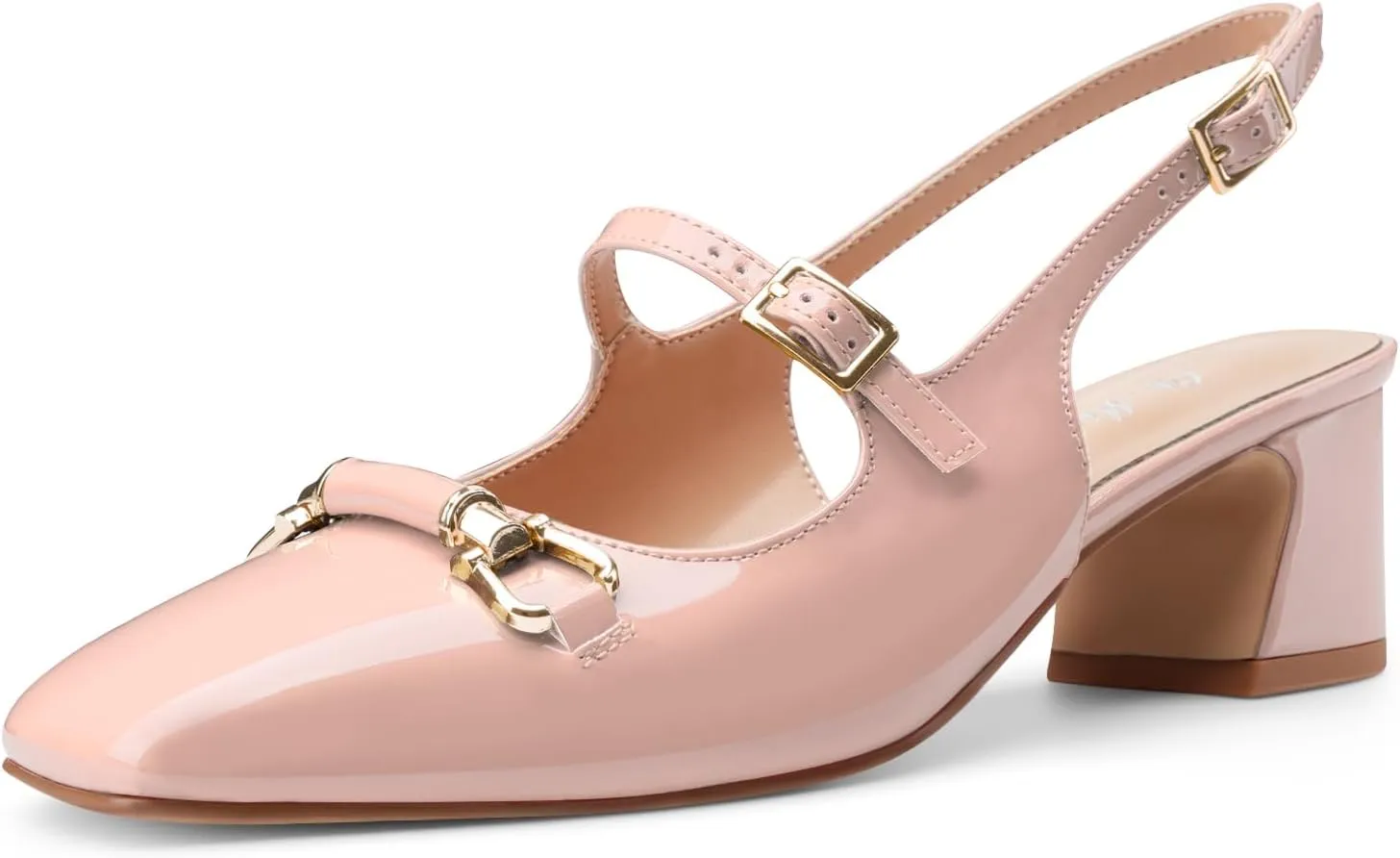 Oh Mispares Slingbacks Block Heels for Women Square Toe Low Heels Adjustable Buckle Strap Slip on Fashion Slingback Spring Summer Dress Pumps
