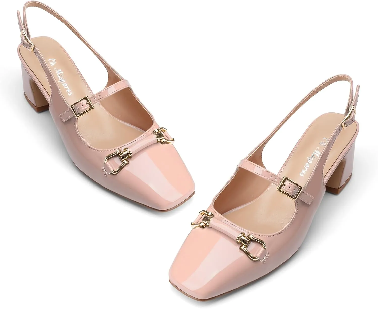 Oh Mispares Slingbacks Block Heels for Women Square Toe Low Heels Adjustable Buckle Strap Slip on Fashion Slingback Spring Summer Dress Pumps