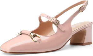 Oh Mispares Slingbacks Block Heels for Women Square Toe Low Heels Adjustable Buckle Strap Slip on Fashion Slingback Spring Summer Dress Pumps