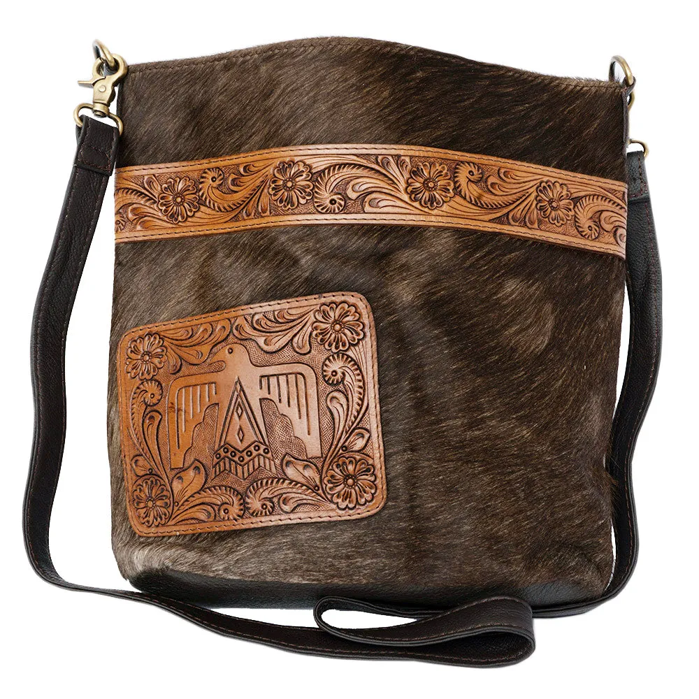 OHLAY MESSENGER Hand Tooled Hair-on Genuine Leather women bag western handbag purse