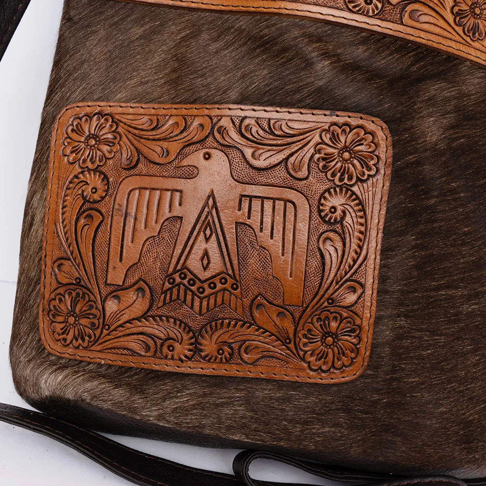 OHLAY MESSENGER Hand Tooled Hair-on Genuine Leather women bag western handbag purse
