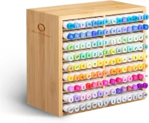 Ohuhu Bamboo Marker Organizer, Wooden Desktop Storage Hold 126 Markers, Pens, Pencils, Art Brushes Stationary Organizer Pencil Holder with 18 Compartments for Home, Classroom, Office Decor