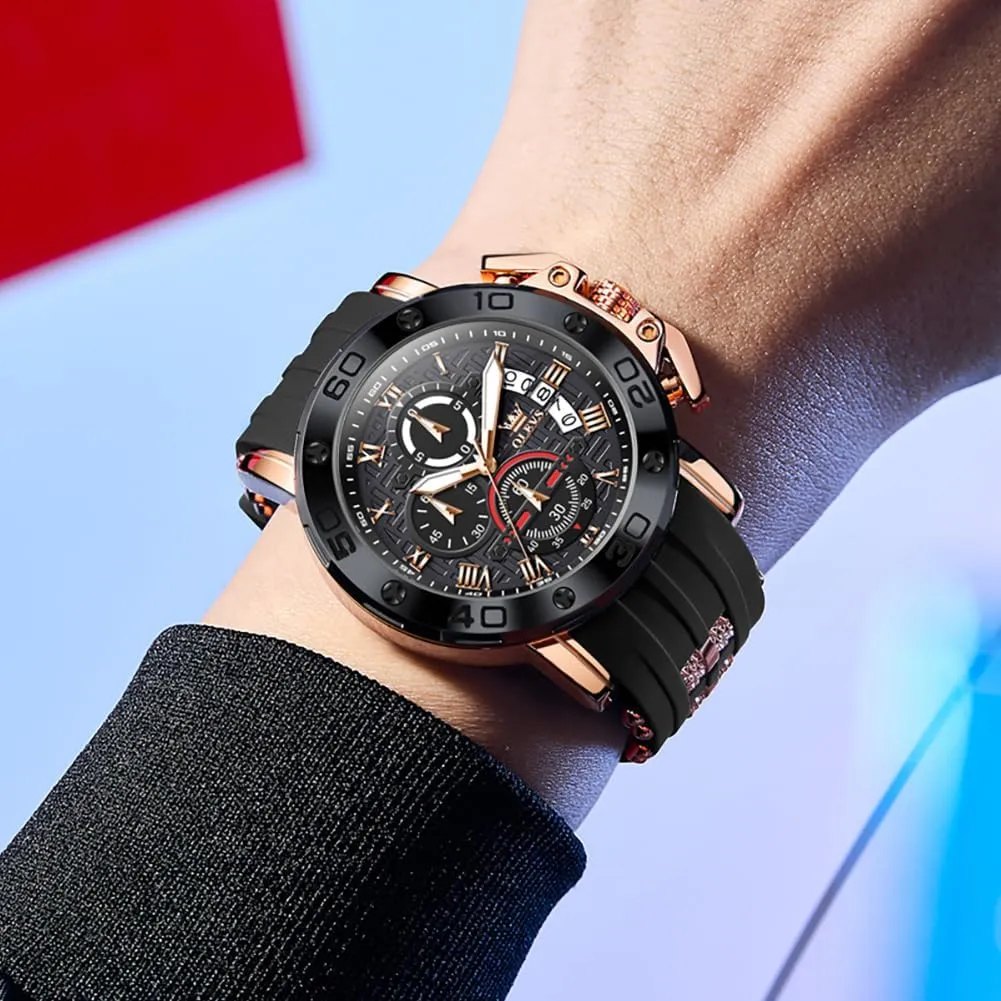 OLEVS Square Watches for Men Brown Leather Chronograph Fashion Business Watch Luminous Waterproof Casual Wrist Watches