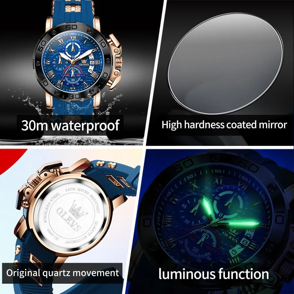 OLEVS Square Watches for Men Brown Leather Chronograph Fashion Business Watch Luminous Waterproof Casual Wrist Watches