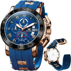 OLEVS Square Watches for Men Brown Leather Chronograph Fashion Business Watch Luminous Waterproof Casual Wrist Watches