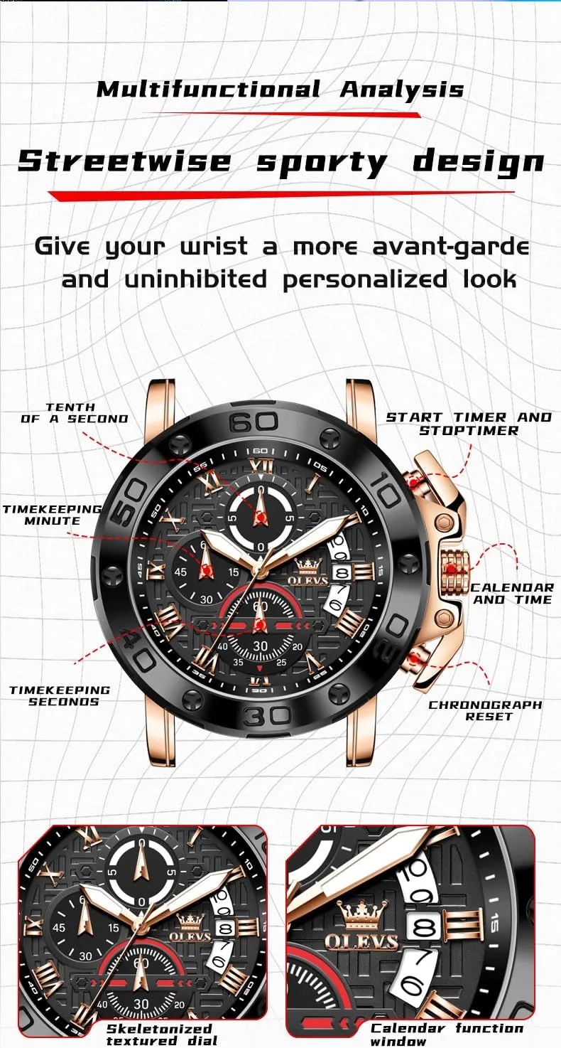 OLEVS Square Watches for Men Brown Leather Chronograph Fashion Business Watch Luminous Waterproof Casual Wrist Watches