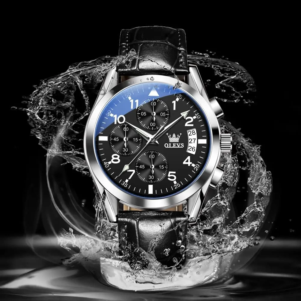 OLEVS Watches for Men Brown Leather Gold Case Analog Quartz Fashion Business Dress Watch Day Date Luminous Waterproof Casual Male Wrist Watches