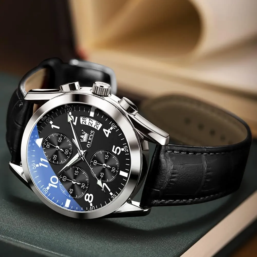 OLEVS Watches for Men Brown Leather Gold Case Analog Quartz Fashion Business Dress Watch Day Date Luminous Waterproof Casual Male Wrist Watches