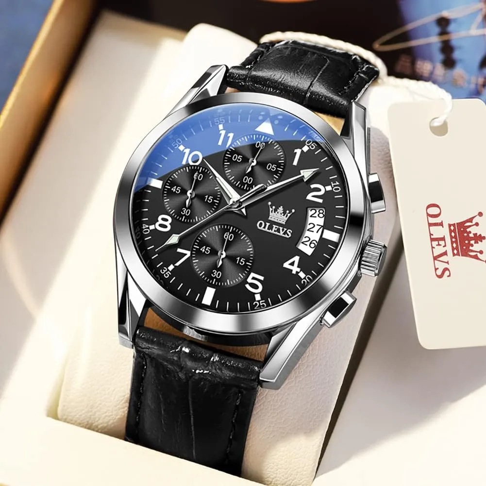OLEVS Watches for Men Brown Leather Gold Case Analog Quartz Fashion Business Dress Watch Day Date Luminous Waterproof Casual Male Wrist Watches