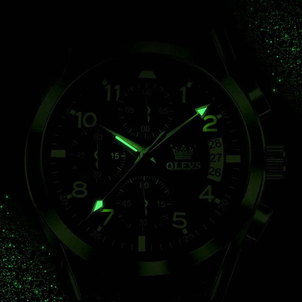 OLEVS Watches for Men Brown Leather Gold Case Analog Quartz Fashion Business Dress Watch Day Date Luminous Waterproof Casual Male Wrist Watches