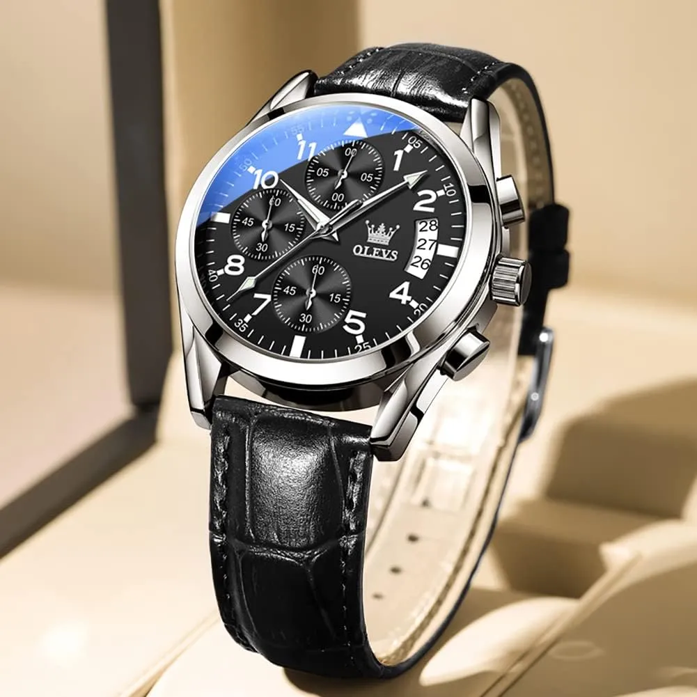 OLEVS Watches for Men Brown Leather Gold Case Analog Quartz Fashion Business Dress Watch Day Date Luminous Waterproof Casual Male Wrist Watches