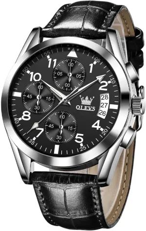 OLEVS Watches for Men Brown Leather Gold Case Analog Quartz Fashion Business Dress Watch Day Date Luminous Waterproof Casual Male Wrist Watches
