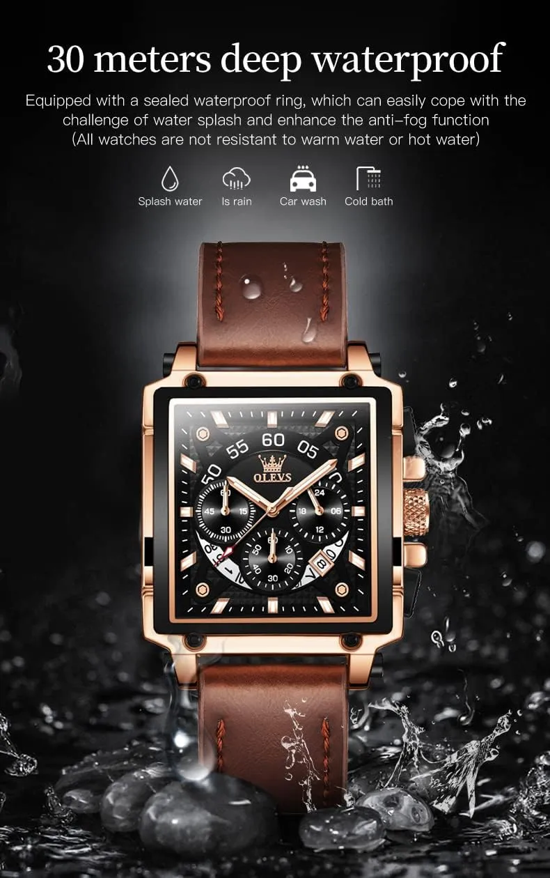 OLEVS Watches for Men Quartz Chronograph Leather Fashion Dress Watch Date Waterproof Luminous Casual Square Business Wrist Watches …