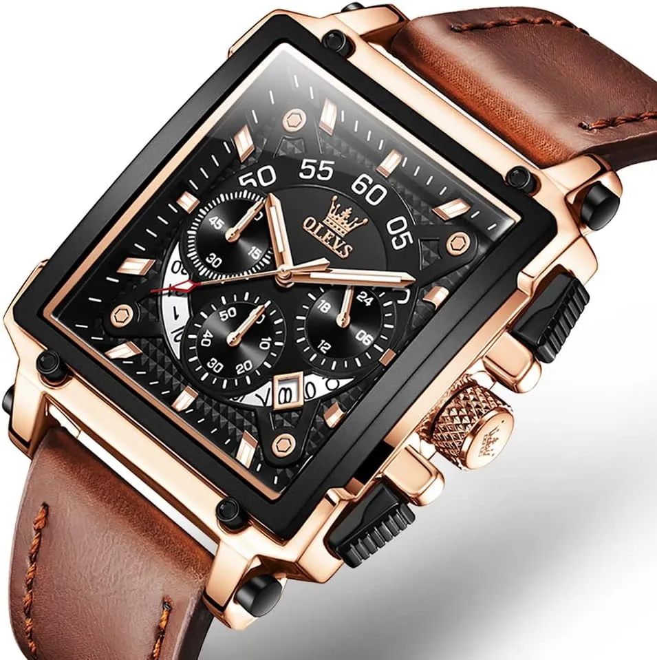 OLEVS Watches for Men Quartz Chronograph Leather Fashion Dress Watch Date Waterproof Luminous Casual Square Business Wrist Watches …