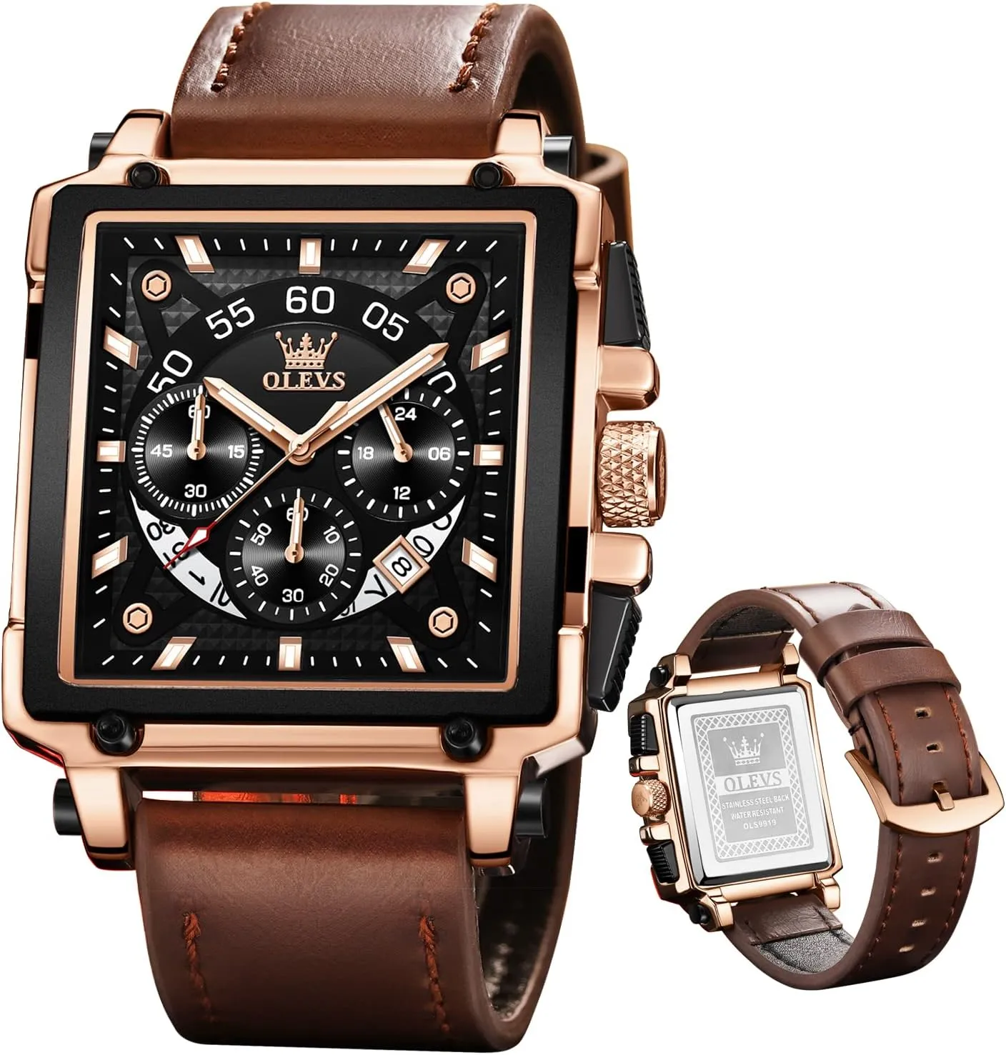 OLEVS Watches for Men Quartz Chronograph Leather Fashion Dress Watch Date Waterproof Luminous Casual Square Business Wrist Watches …