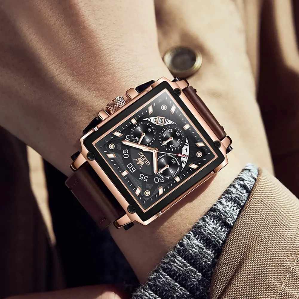 OLEVS Watches for Men Quartz Chronograph Leather Fashion Dress Watch Date Waterproof Luminous Casual Square Business Wrist Watches …