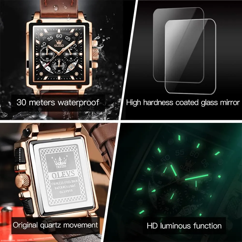 OLEVS Watches for Men Quartz Chronograph Leather Fashion Dress Watch Date Waterproof Luminous Casual Square Business Wrist Watches …