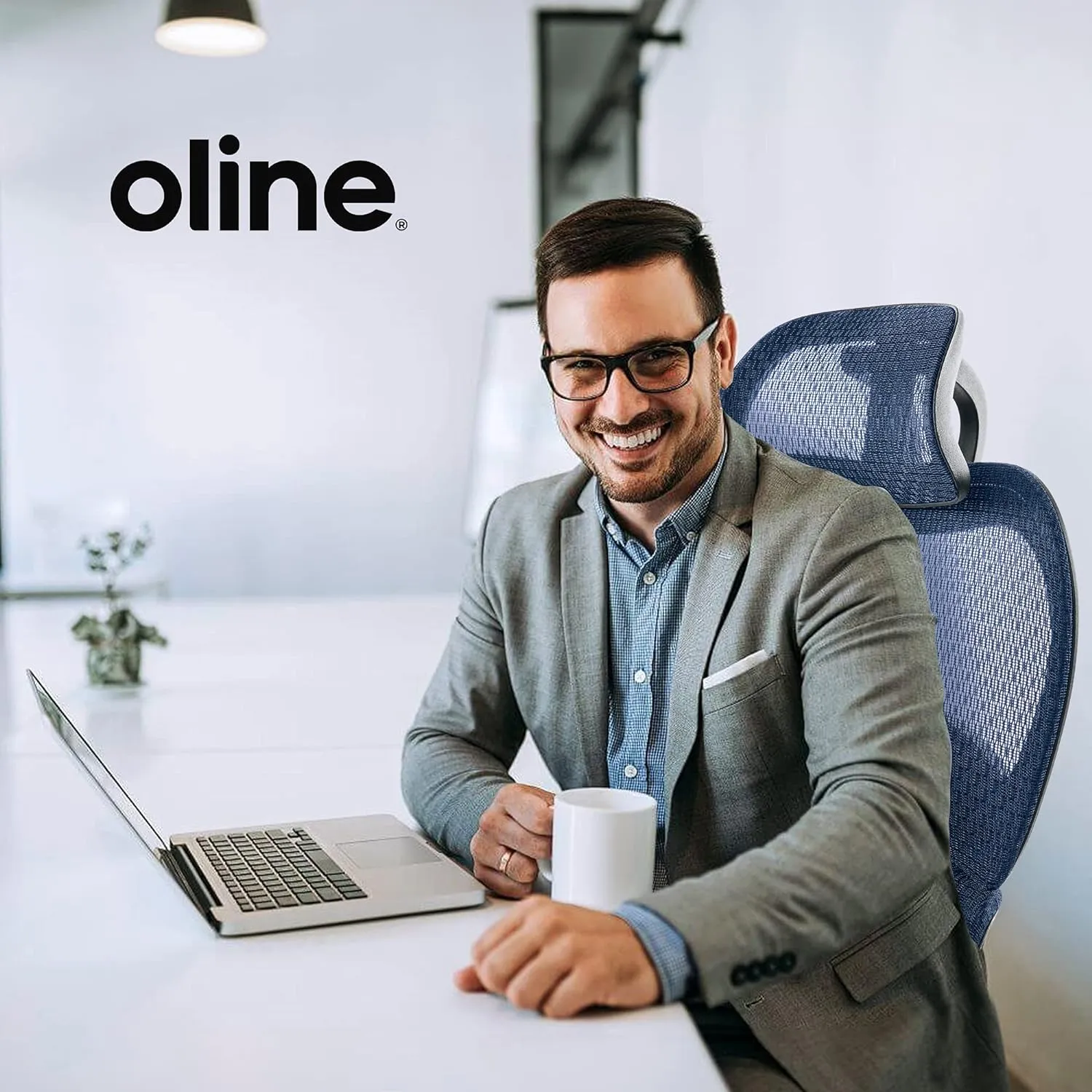 Oline ErgoPro Ergonomic Office Chair - Rolling Desk Chair with 4D Adjustable Armrest, 3D Lumbar Support and Blade Wheels - Mesh Computer Chair, Gaming Chairs, Executive Swivel Chair (Navy Blue)