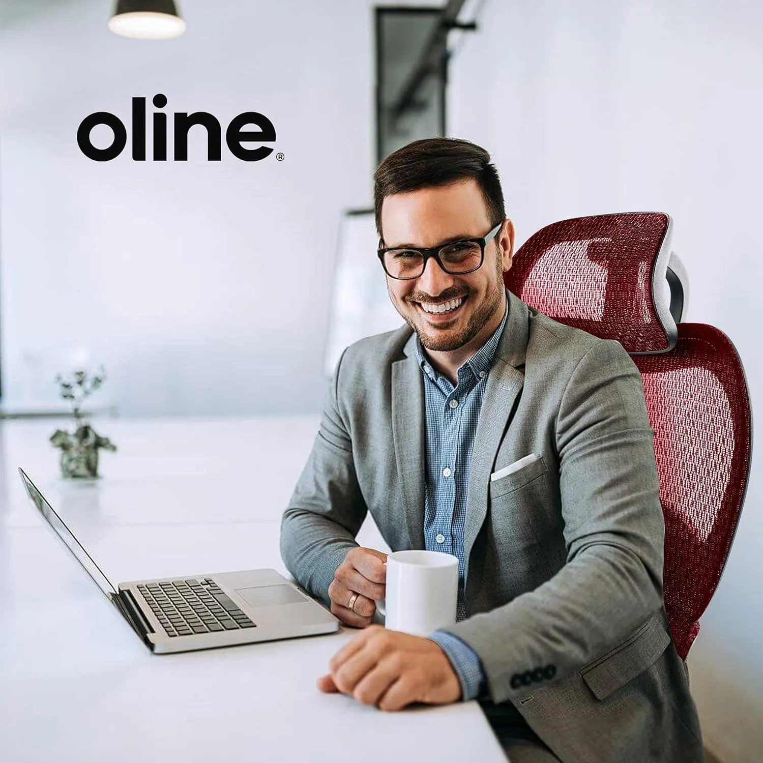 Oline ErgoPro Ergonomic Office Chair with 4D Adjustable Armrest, 3D Lumbar Support and Blade Wheels - Mesh Computer Gaming Rolling Desk Executive Swivel Home Chair (Burgundy Red)