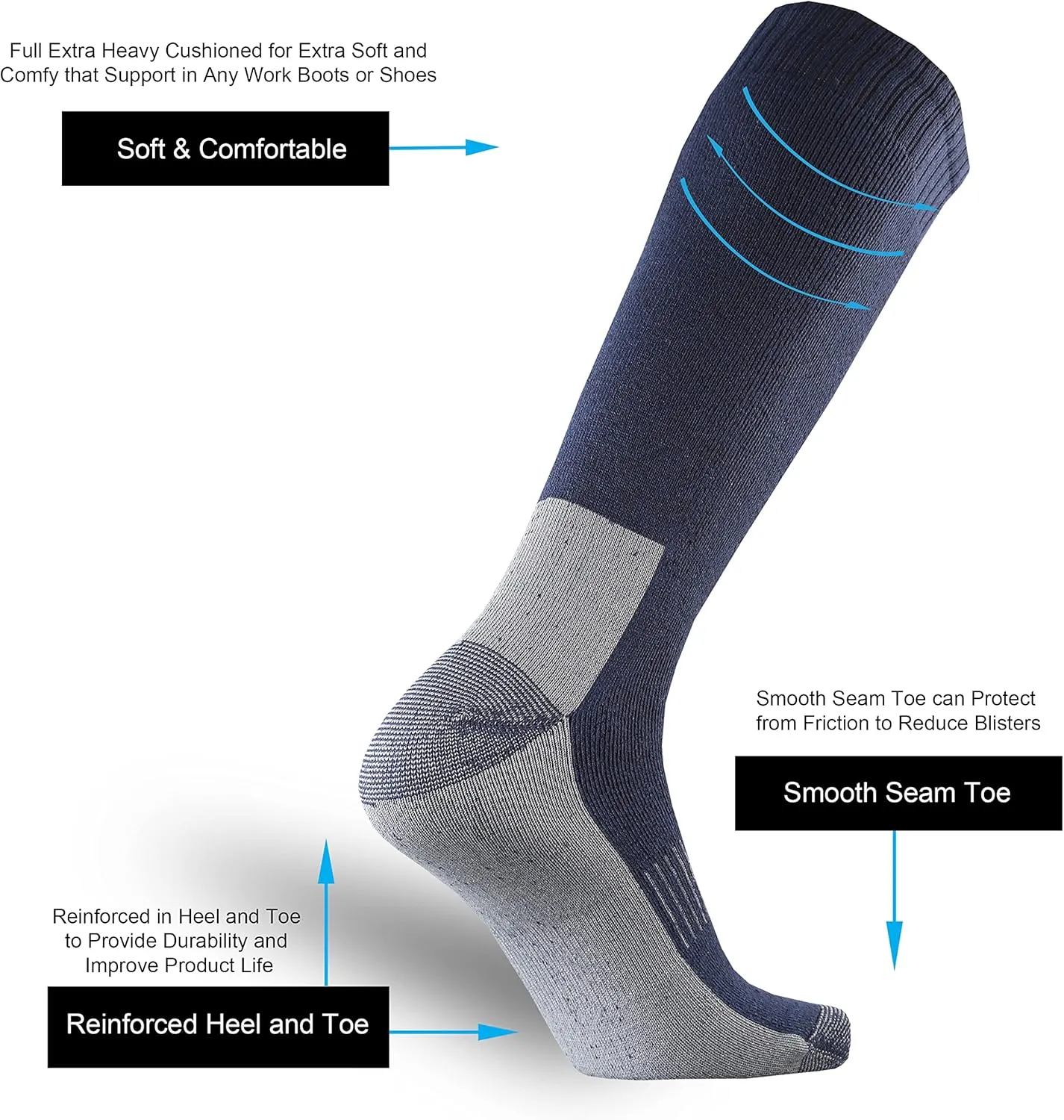 ONKE Knee High Socks Cushioned Moisture Wicking for Mens Over the Calf OTC Steel Toe Western Work Boot Thermal Hiking Hunting