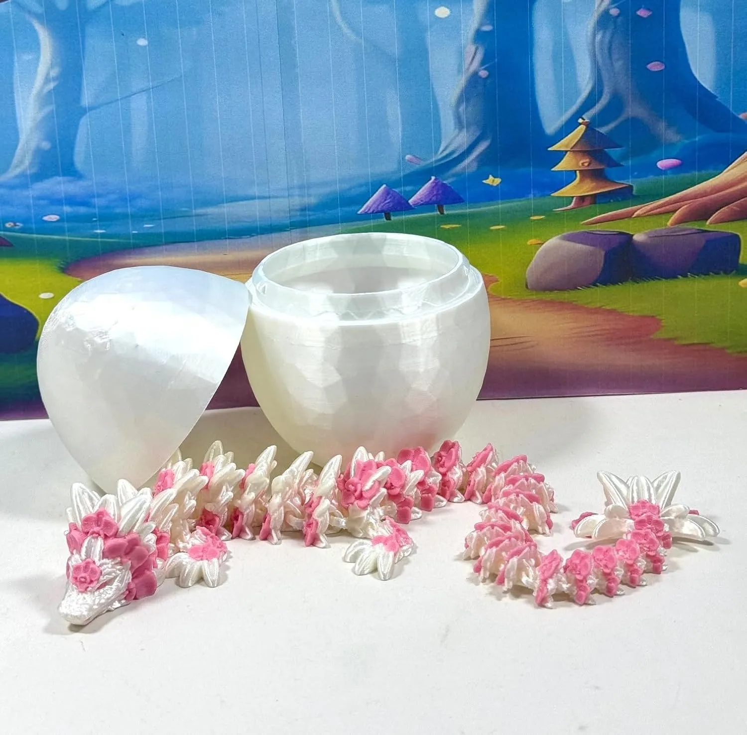 Orchid Dragon, 3D Printed 12"" White and Pink Orchid Dragon, Fidget ADHD Autism Toy, Executive Desk Toy D039-DR