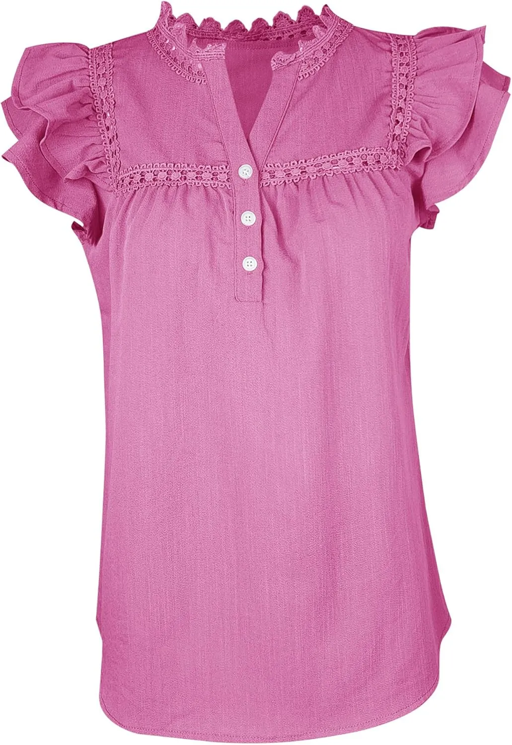 Orchidays Women's V Neck Lace Crochet Shirts Short Sleeve Button Down Casual Solid Blouse Tops