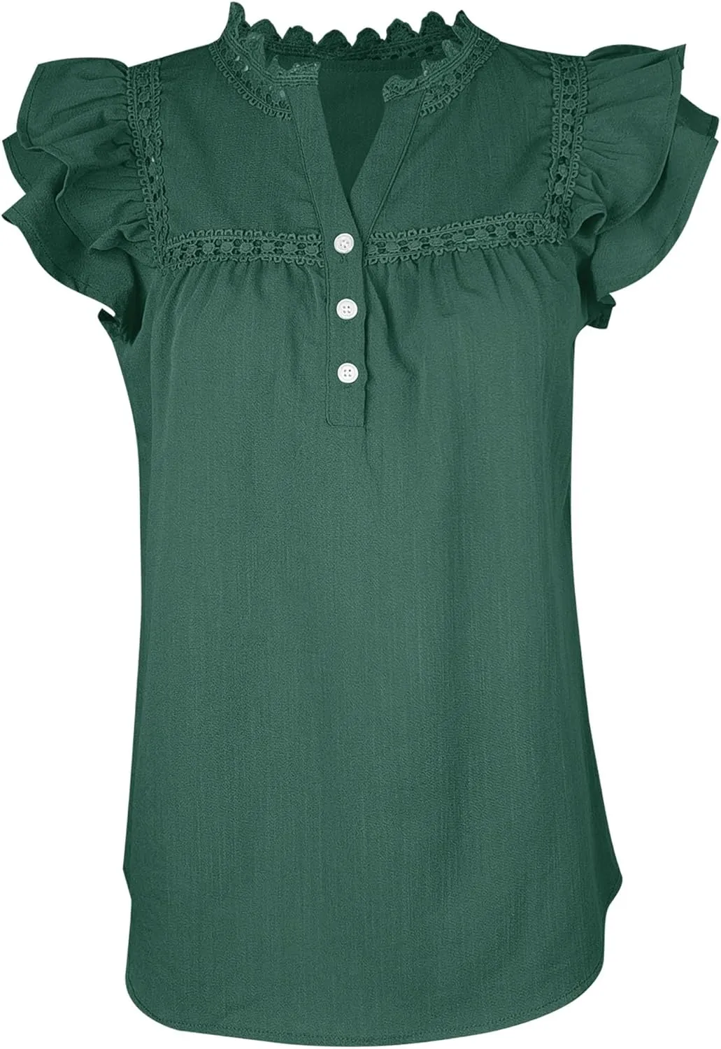Orchidays Women's V Neck Lace Crochet Shirts Short Sleeve Button Down Casual Solid Blouse Tops