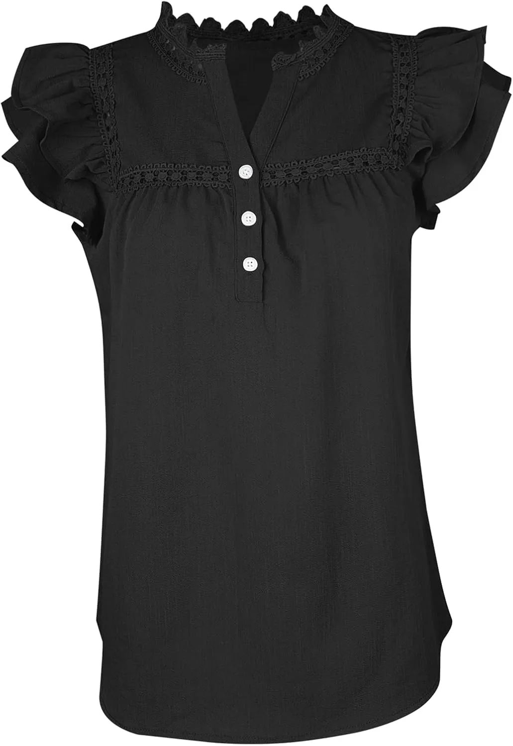 Orchidays Women's V Neck Lace Crochet Shirts Short Sleeve Button Down Casual Solid Blouse Tops