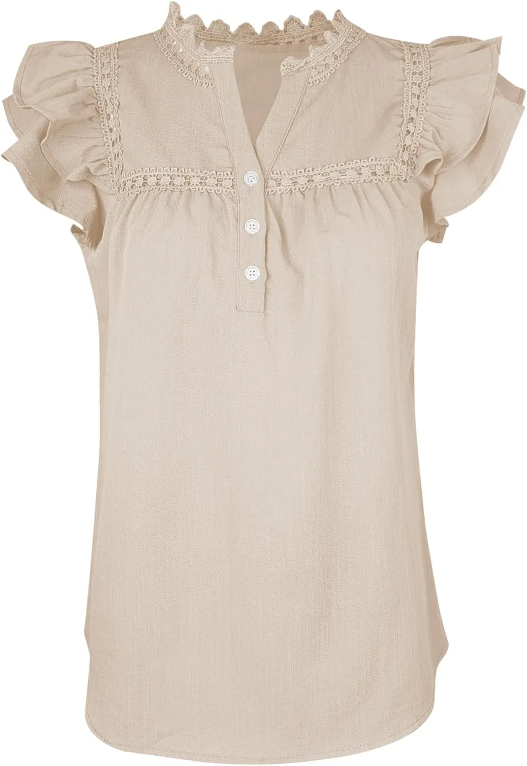 Orchidays Women's V Neck Lace Crochet Shirts Short Sleeve Button Down Casual Solid Blouse Tops