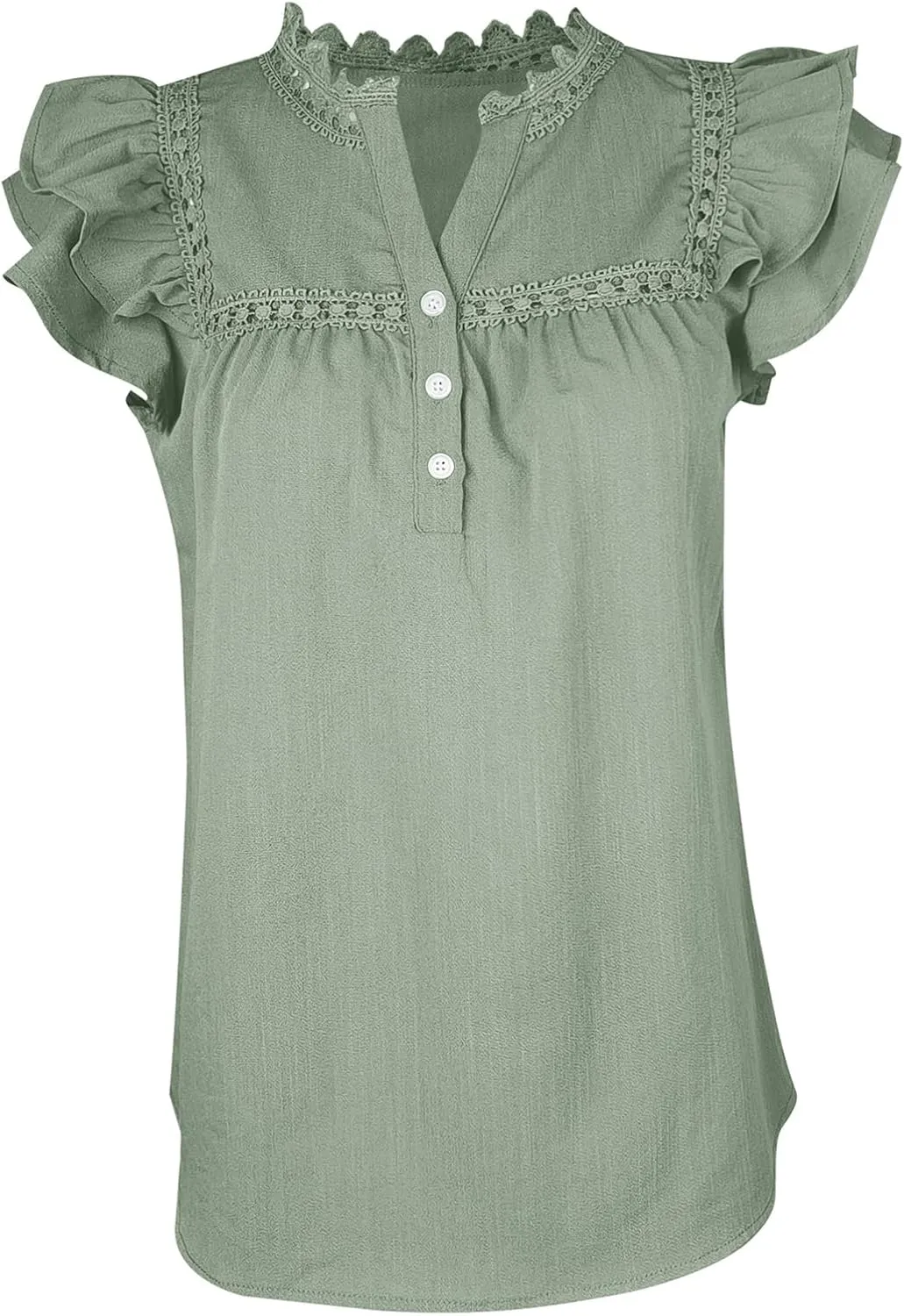 Orchidays Women's V Neck Lace Crochet Shirts Short Sleeve Button Down Casual Solid Blouse Tops