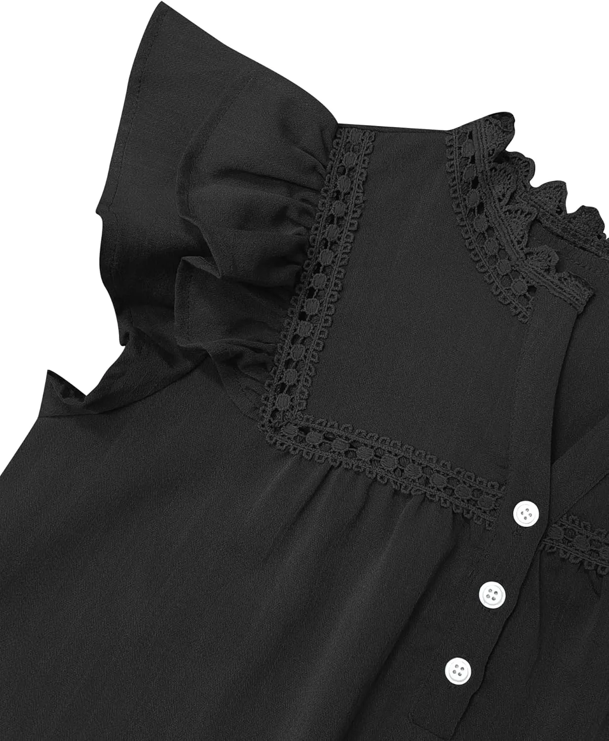 Orchidays Women's V Neck Lace Crochet Shirts Short Sleeve Button Down Casual Solid Blouse Tops