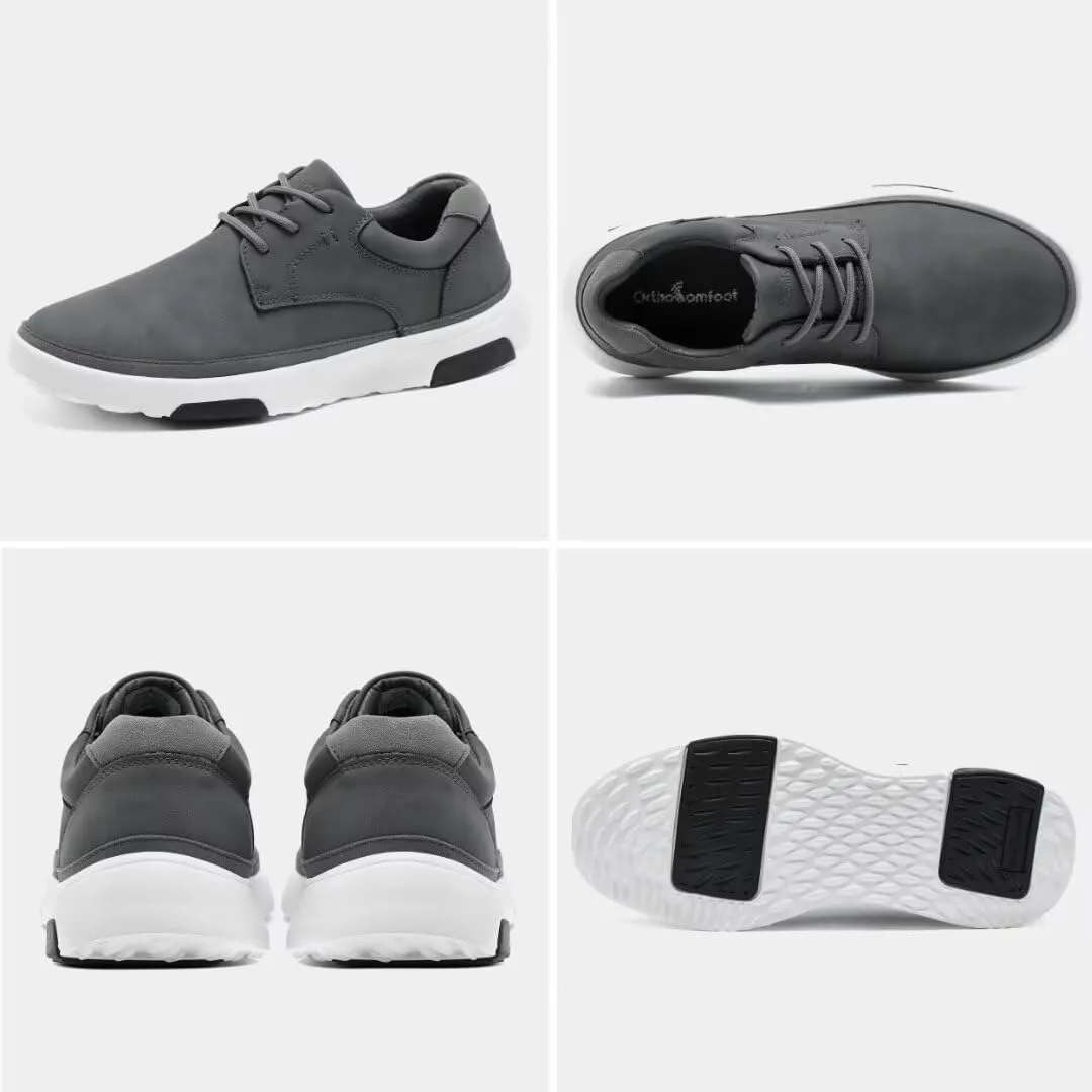 OrthoComfoot Men's Orthopedic Leather Dress Walking Shoes: Comfortable Arch Support Fashion Sneakers for Plantar Fasciitis, Orthotic Causal Business Shoes for Heel Foot Pain Relief