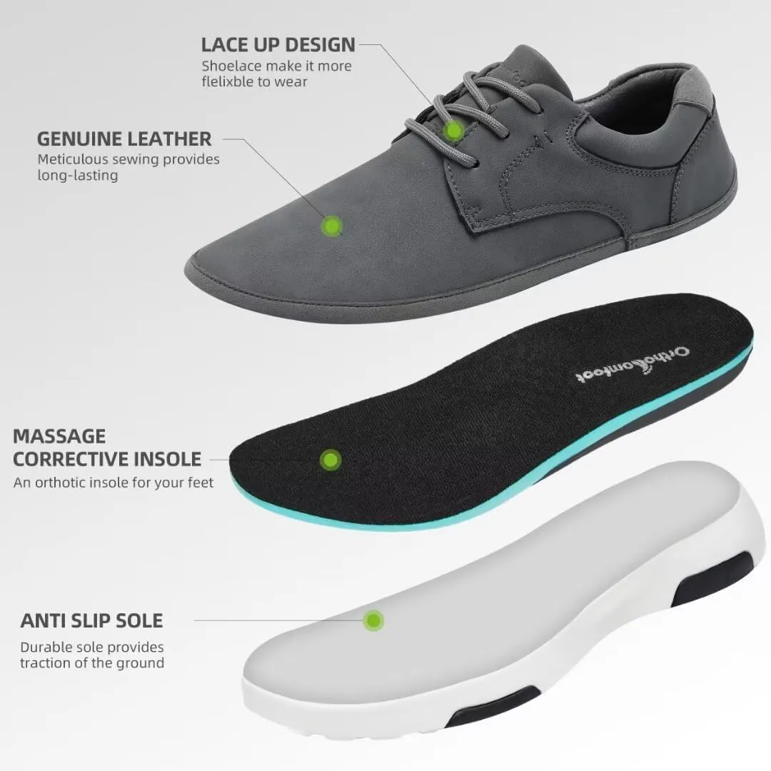 OrthoComfoot Men's Orthopedic Leather Dress Walking Shoes: Comfortable Arch Support Fashion Sneakers for Plantar Fasciitis, Orthotic Causal Business Shoes for Heel Foot Pain Relief