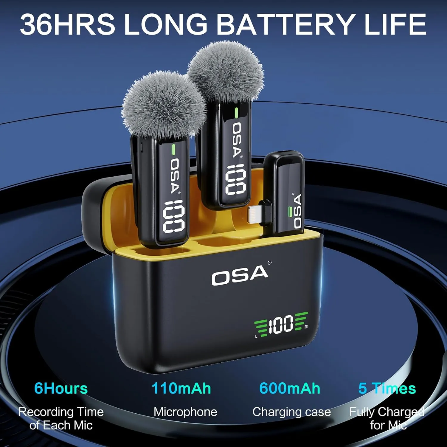OSA 2Pcs Wireless Lavalier Microphone for iPhone iPad with Charging Charging Case and Transmitter Digital Display, 30H Clip on Lapel Microphone Wireless for Video Recording
