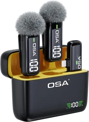 OSA 2Pcs Wireless Lavalier Microphone for iPhone iPad with Charging Charging Case and Transmitter Digital Display, 30H Clip on Lapel Microphone Wireless for Video Recording