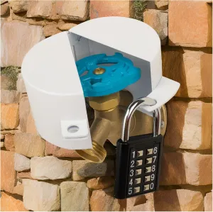 Outdoor Faucet Lock System - Metal White With Lock to Stop Unauthorized Water Use and Vandalism - Child Proof Hose Bib Spigot Lock
