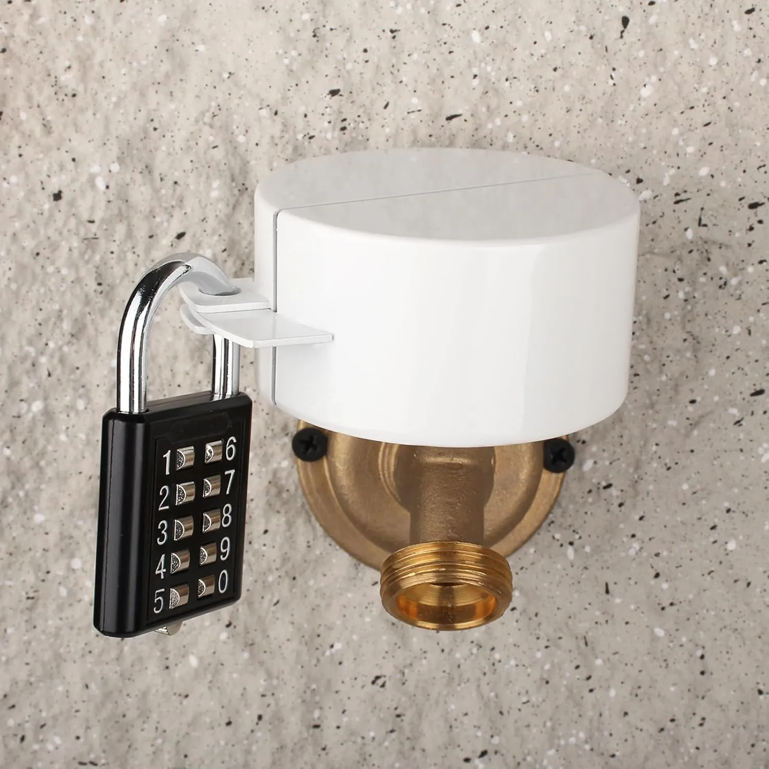 Outdoor Faucet Lock System - Metal White With Lock to Stop Unauthorized Water Use and Vandalism - Child Proof Hose Bib Spigot Lock