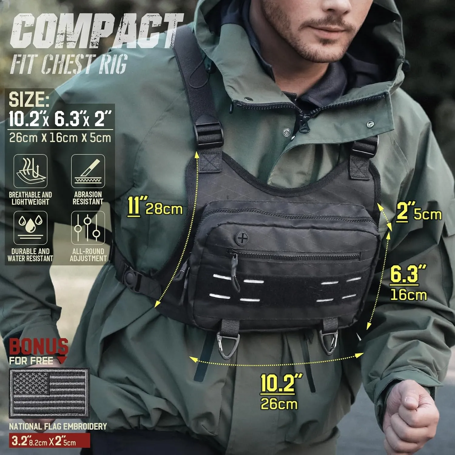 Outdoor Sport Chest Rig for Men, Running Vest Bag with Pack Holster (Black)