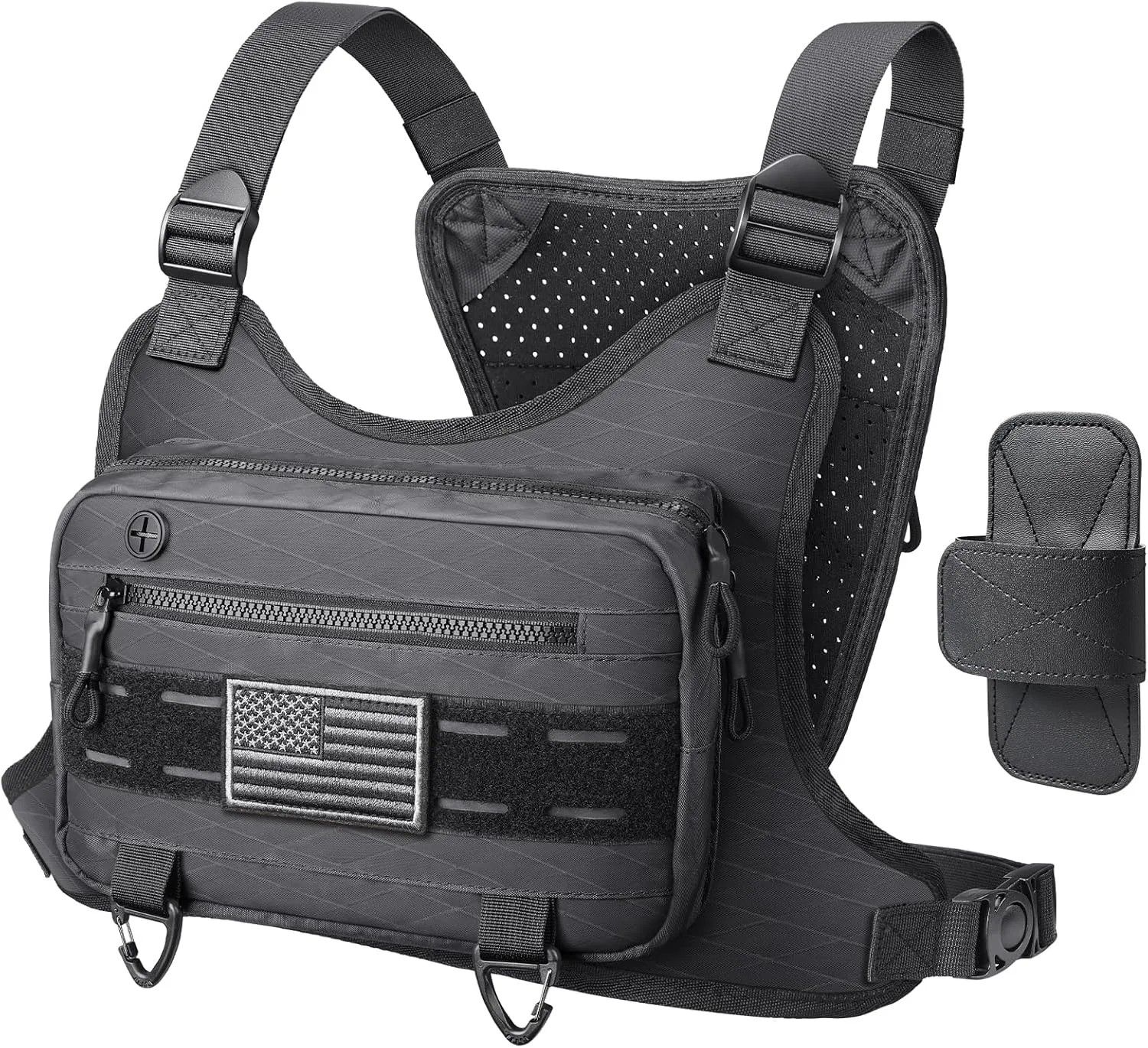 Outdoor Sport Chest Rig for Men, Running Vest Bag with Pack Holster (Black)