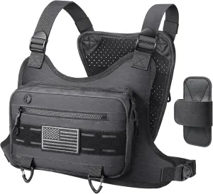 Outdoor Sport Chest Rig for Men, Running Vest Bag with Pack Holster (Black)