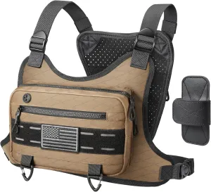 Outdoor Sport Chest Rig for Men, Running Vest Bag with Pack Holster (Brown)