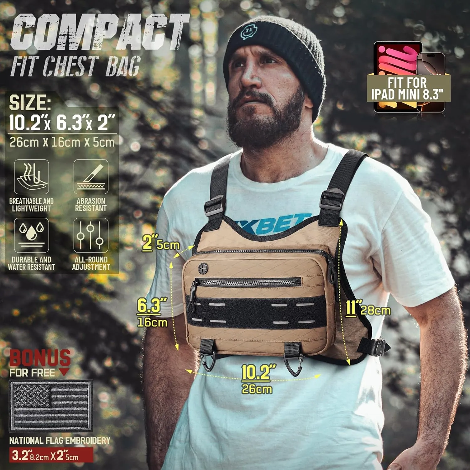 Outdoor Sport Chest Rig for Men, Running Vest Bag with Pack Holster (Brown)
